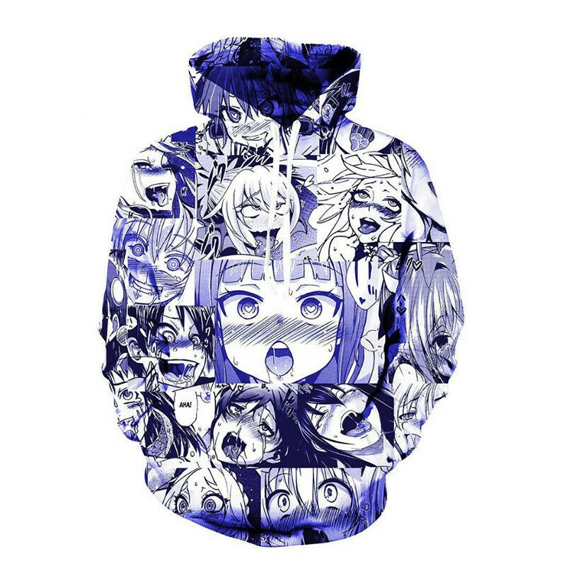 Sudadera Con Capucha Manga Sudadera Ahegao Con Caras Manga (Blanca