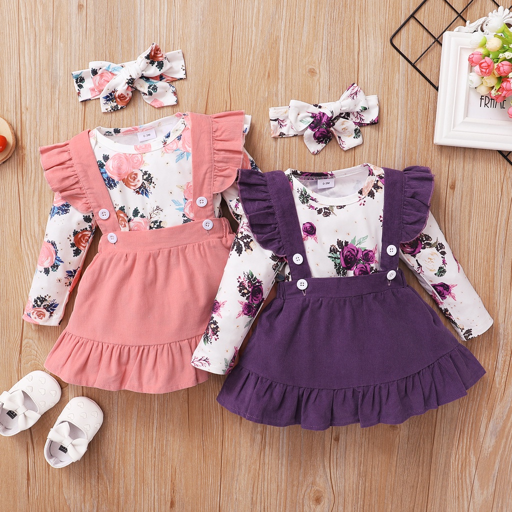 Conjuntos De Ropa Para Niña Recién Nacida, Pelele Infantil Con Volantes,  Pantalones Florales, Conjunto De Ropa Para Niña Bonita Cateissary  BA001245-03