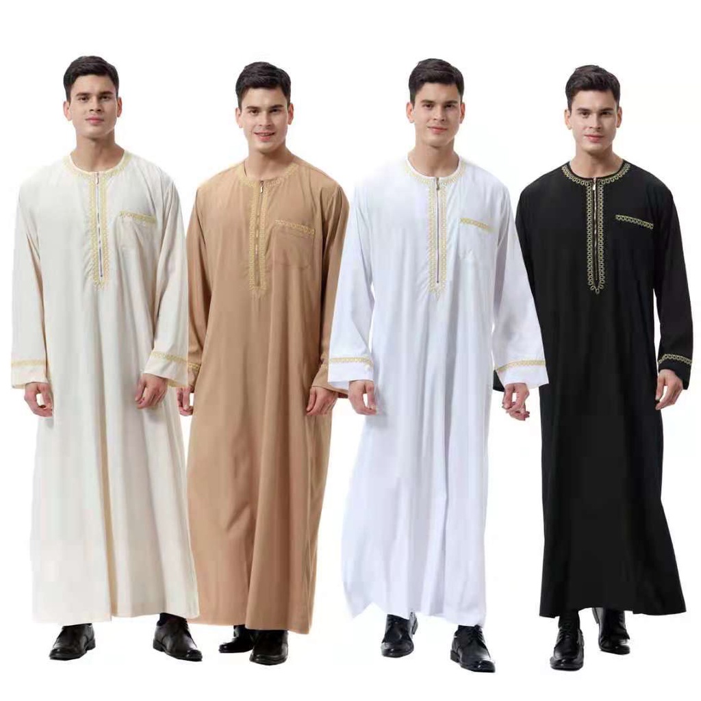 Musulmanes Hombres T nica rabe Saud Manga Larga Thobe Kaftan