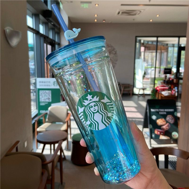 Amyhill - Vasos Reutilizables Con Tapa Y Popote De 710 Ml, Vaso De Plástico Con Brillo Para Café
