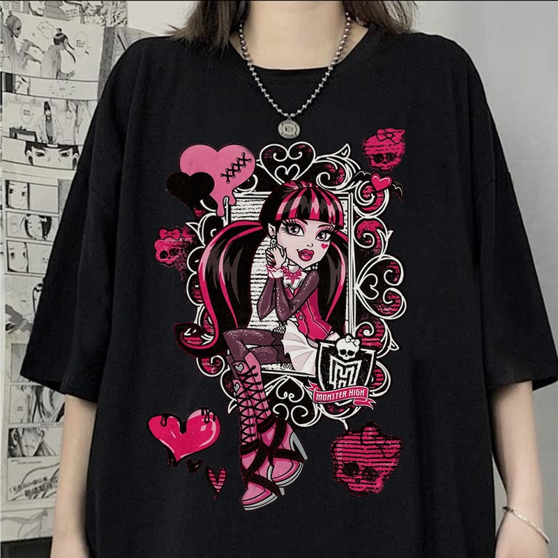 Camiseta Mujer Manga Corta Con Estampado NinA Dibujos Animados Estilo GoTico