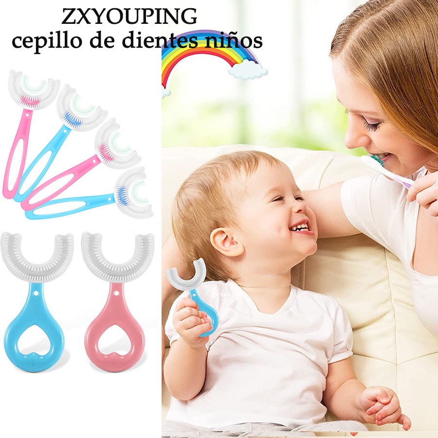 2 Cepillo de Dientes en Forma de U Para Niños, Cabezal de Cepillo Dientes  de Silicona Suave, Cuidado Bucal de 360 ​​° Cepillo de Dientes Bebe, 2-12