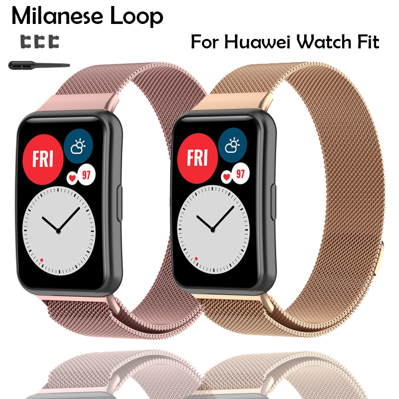 3Chome Correa compatible con reloj inteligente Huawei Watch, pulsera de  acero inoxidable para Huawei Watch Fit