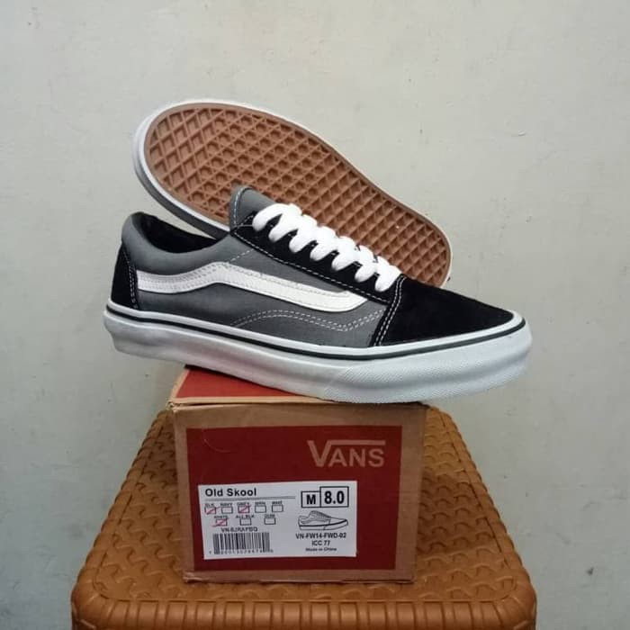 HITAM Vans OLDSKOOL Zapatos De La Vieja Escuela Gris Negro Hombres Mujeres Zapatillas Vantel SKOOL Ni as Ni os