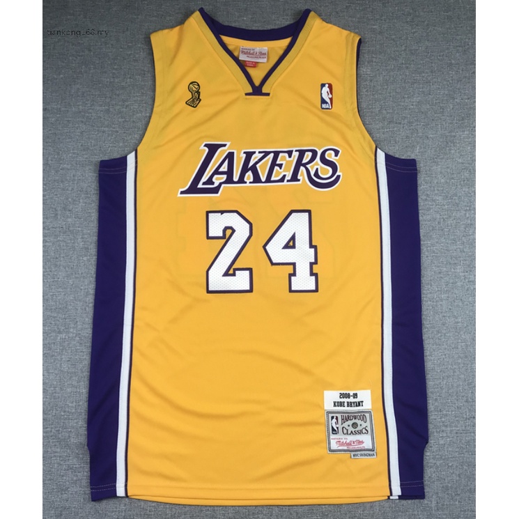 2008-09 Champion logo Nuevos Hombres Los Angeles Lakers # 24 Kobe Bryant Camisetas De Baloncesto jersey retro Amarillo | México