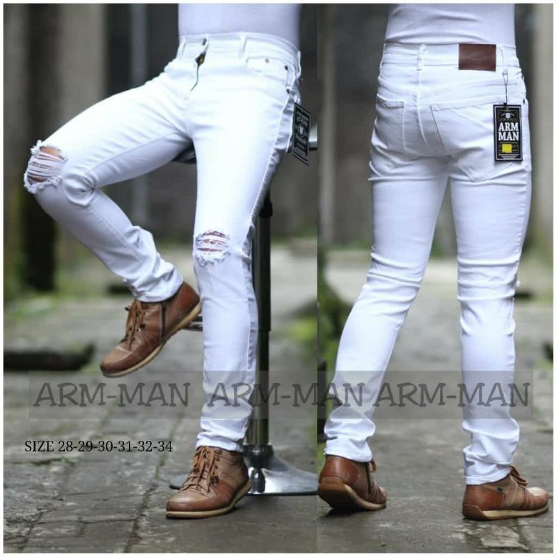 Jeans blancos para hombre rasgados - Blanco / 28