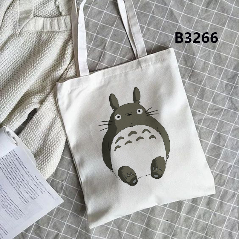 Studio Ghibli Character Anime Impreso Lona Tote Bag Ninas Bolsas De Almacenamiento Senoras Bolsa De Compras S6UK