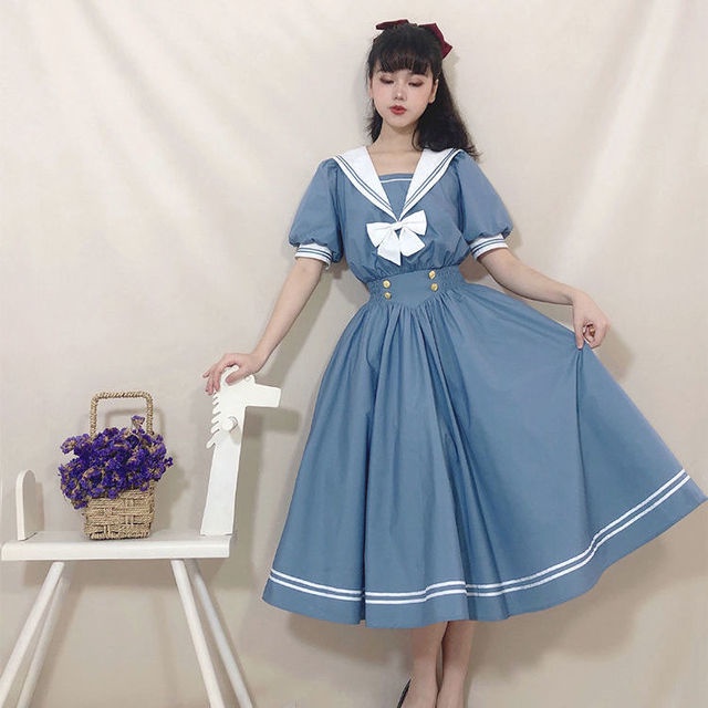 Hikigawa Preppy Dulce Vestido De Mujer Elegante Cuello Marinero Puff Manga Vestidos Tunica Lolita Verano Lindo Mujeres Y De 39 s Shopee Mexico