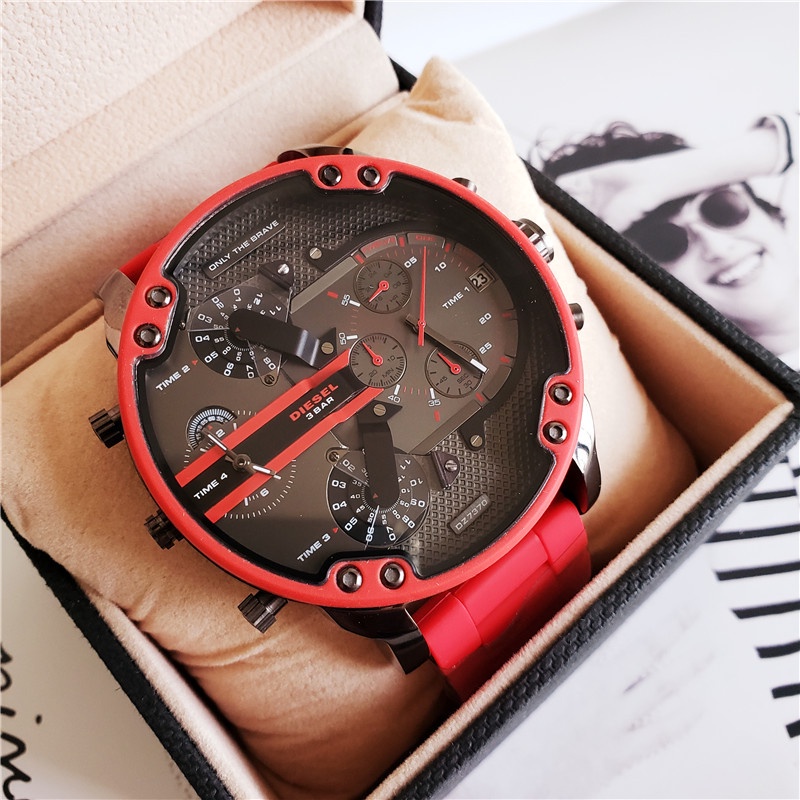 Nuevo Diesel 7370 Tendencia Premium Rojo Esfera Grande Moda Reloj Cron grafo Multifuncional