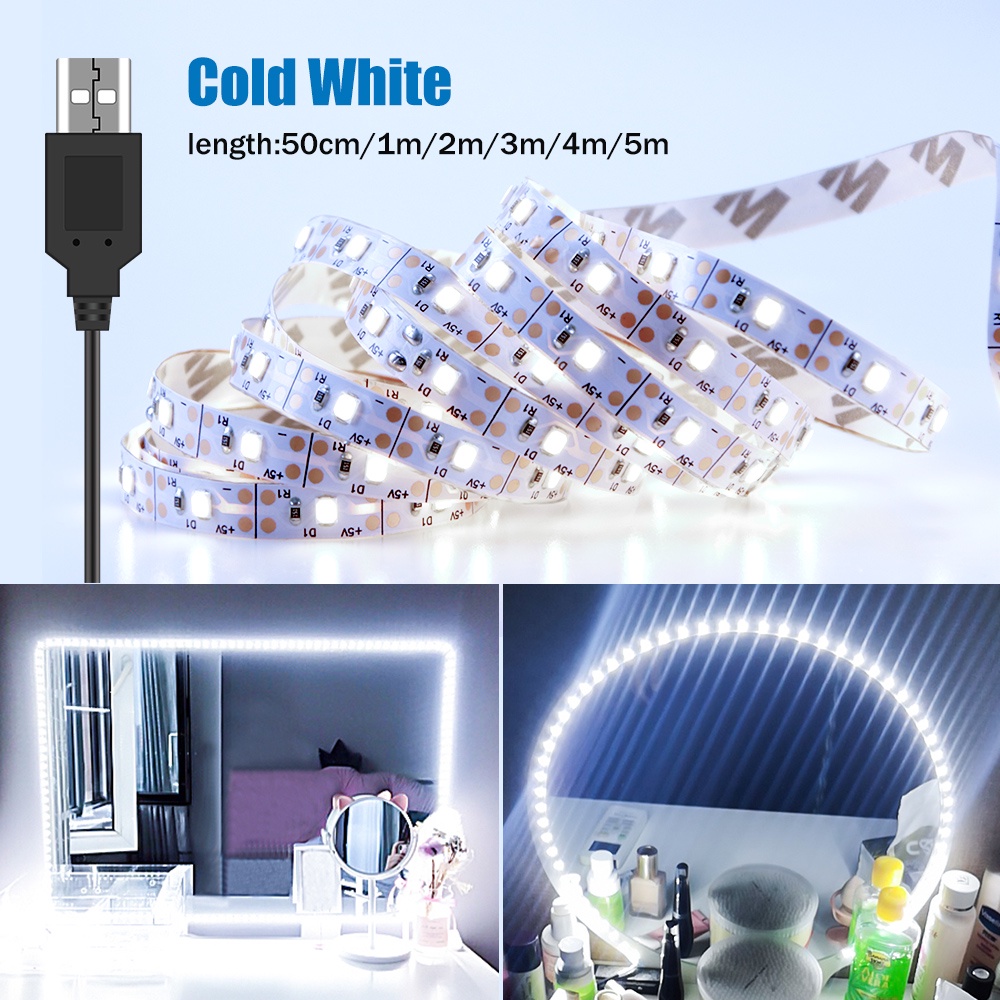 Luces de pared USB para dormitorio, tira de luz decorativa para espejo, 5V, Led  para impermeable IP65, lámpara de maquillaje, Kit de tocador para 0,5 M,  1M, 2M, 3M, 4M, 5 M