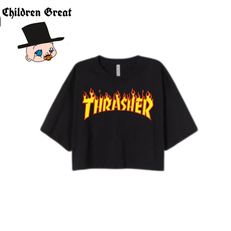 Camiseta CROP TOP THRASHER MAGAZINE CROP tee h m mujer OVERSIZE vintage camiseta croptop distro tee 24s 30s