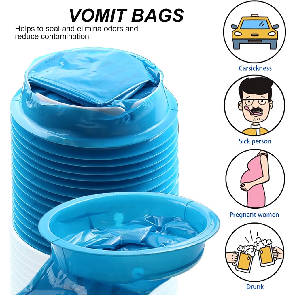  Healqu Bolsas de hospital para vómitos – Paquete de 12 bolsas  de 33.8 fl oz para coche – para viajes por enfermedad de aire y mareos –  Bolsa de vomito resistente