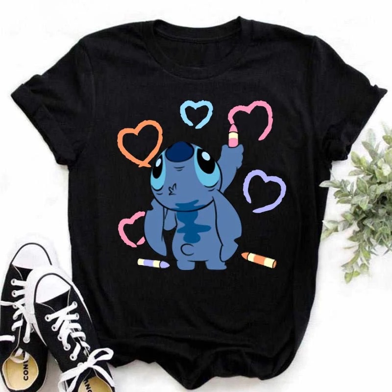 thumbnail image 1 of Disney Stitch Anime Mujer Moda Dibujos Animados Verano kawaii Top Camiseta, 1 of 5