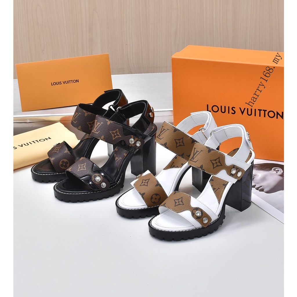 Louis Vuitton Mujer Diseñador Zapatillas De Cuero LV Sandalias [Caja]