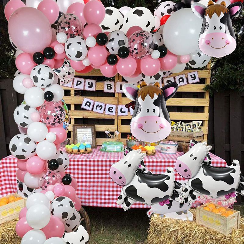Paquete de 4 globos de animales de granja, juego de globos de fiesta de  vaca, burro, cerdo, para cumpleaños, baby shower, granero, granja,  suministros