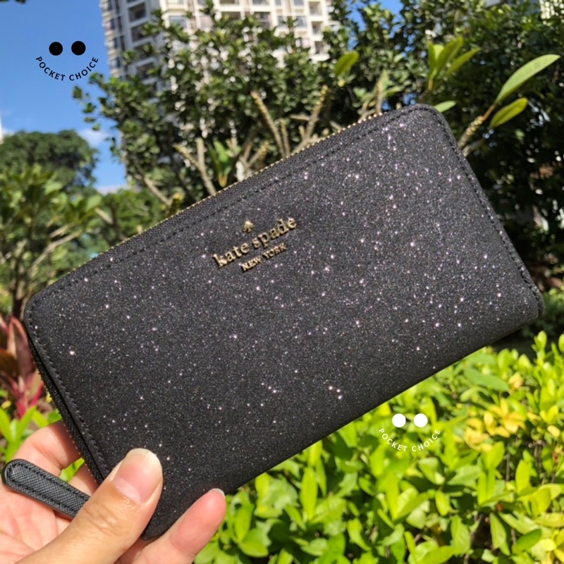 Kate SPADE NEDA GLITTER negro rosa COLOR CONTINENTAL cartera