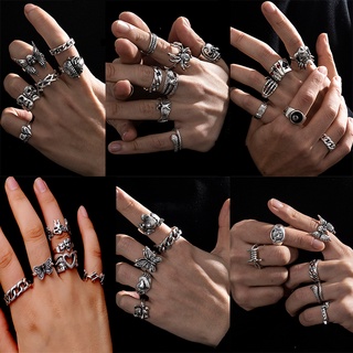 Juego de 8 anillos de plata vintage para mujer con combinación de