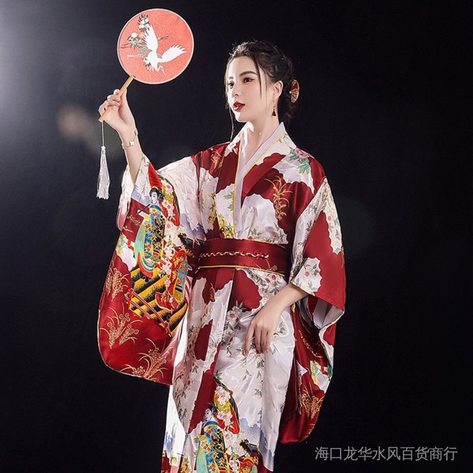 6 piezas de disfraz de geisha de Halloween para mujer, bata de kimono  japonés, bata de cosplay Yukata, vestido de satén con flores, albornoz  Sakura