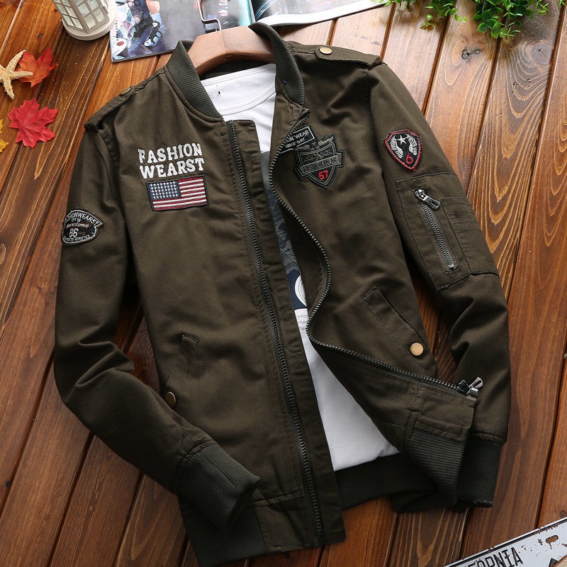 Hombres Casual Uniforme Militar Abrigo Delgado 2021 Primavera Otono Puro Algodon Cuello De Beisbol Chaqueta Casual Top De Moda Shopee Mexico