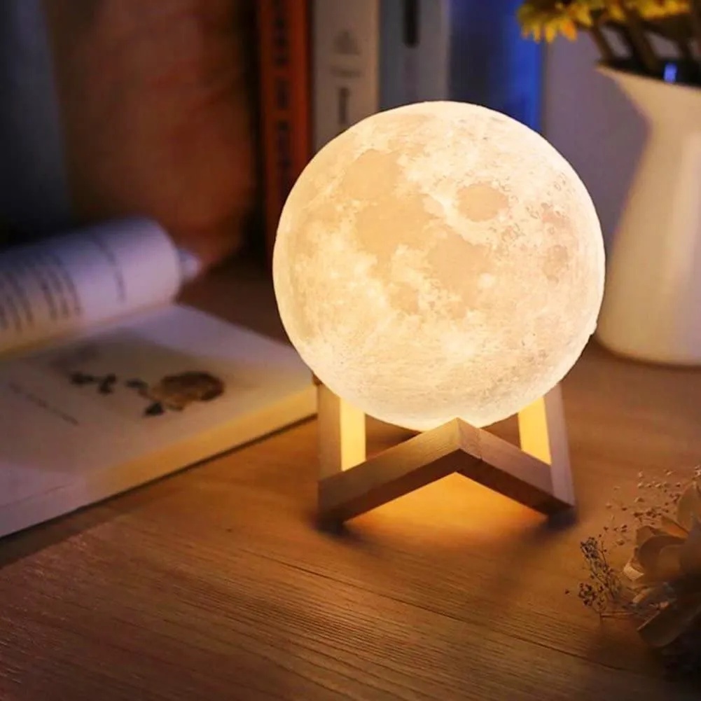 Lámparas luna 3D, Luz Nocturna Luna LED Lampara Luna control táctil Brillo  con puerto de carga USB Luz de Noche Ambiente Lámparas para Niños Bebé