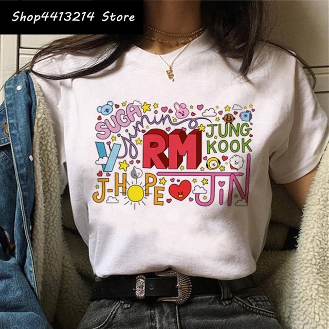 Camiseta De Mujer BTS Patrón Gráfico Ropa De Verano