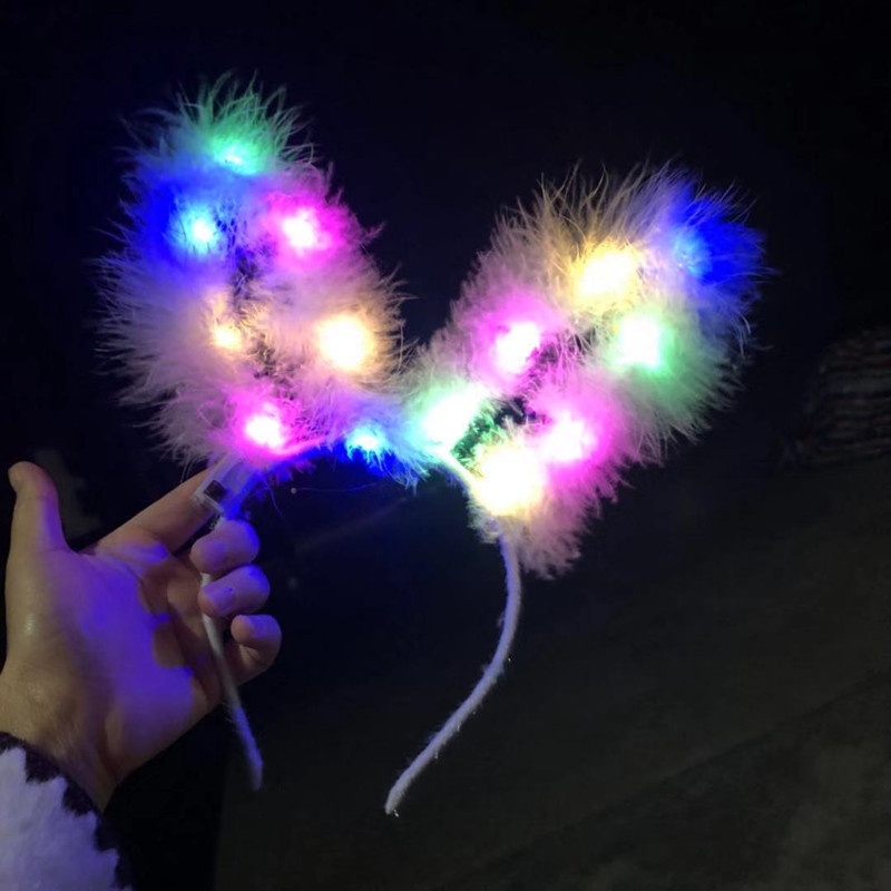 Orejas De Conejo De Peluche Niñas Y Mujeres Diademas LED Luminosas