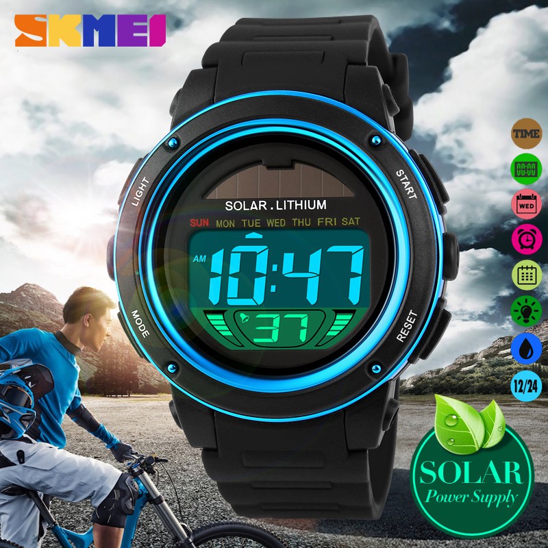 Skmei 1096 Hombres Reloj SOLAR Digital De Pulsera 50M Impermeable