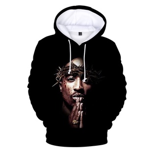 2pac sudadera con capucha pullovers rapero tupac sudaderas negro