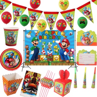 Decoracion Cumpleaños Super Mario,Decoraciones Fiestas Super Mario,Globos  de Mario,Mario Bros Adorno de Torta,Banner de Feliz Cumpleaños de Mario  Bros