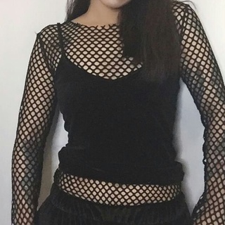 Nueva Camiseta Jersey De Malla Negra Blusas De Encaje De Gasa Estrella Mujeres Tops Transparentes Shopee México