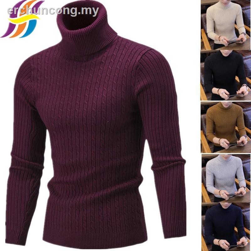 Sueter De Cuello De Tortuga Para Hombre Alto Baju Camisas De Punto De Manga Larga Tops Delgados Shopee Mexico