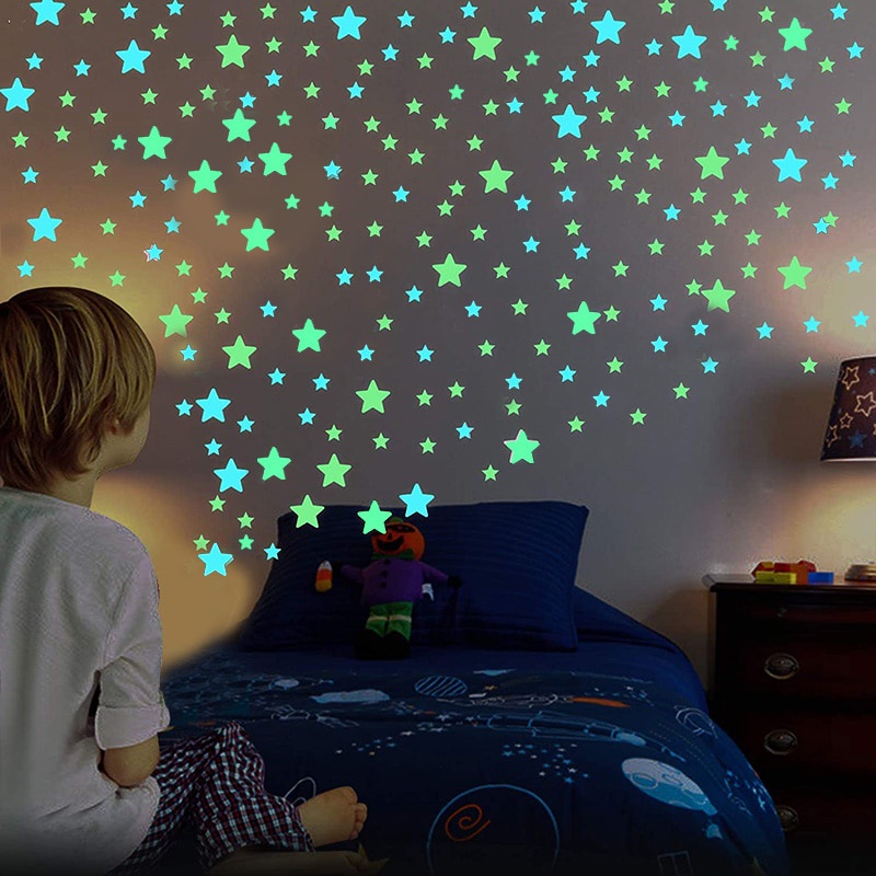 100 Pzs Calcomanías Fluorescentes 3D De Pared Con Estrellas