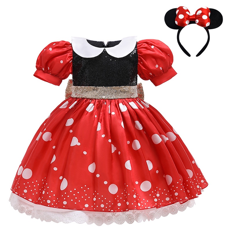 Vestido de verano para niñas, tutú de malla con lunares de Minnie