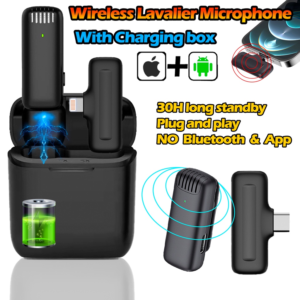  Micrófono de solapa inalámbrico tipo C Plug & Play de 2.4 GHz,  micrófono inalámbrico de clip para , TikTok, grabación de video,  entrevista, transmisión en vivo, reducción de ruido sincronización  automática (