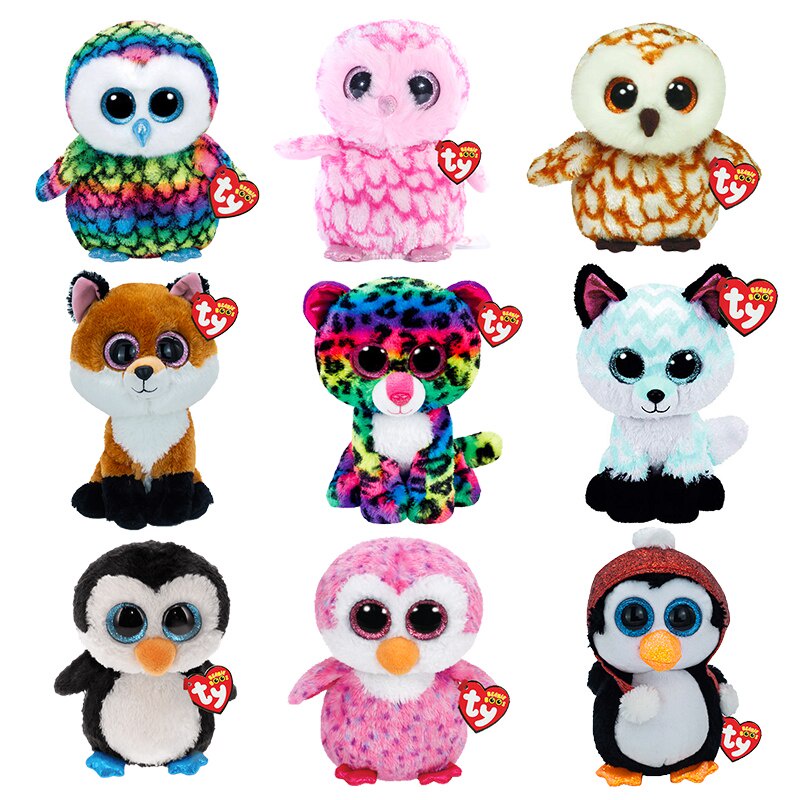 Ty Beanie Boos 15cm Ojos Grandes Pinguino Buho Zorro Serie Leopardo Apaciguar Dormir Juguetes De Peluche Cumpleanos Ninos