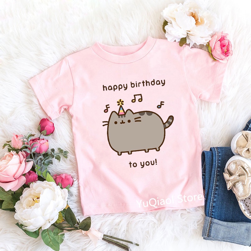 Camiseta Rosa Para Ninas Feliz Cumpleanos Pusheen Cat Print Graphic Camisetas Ropa Infantil Verano 2022 Ninos Regalo De Shopee Mexico