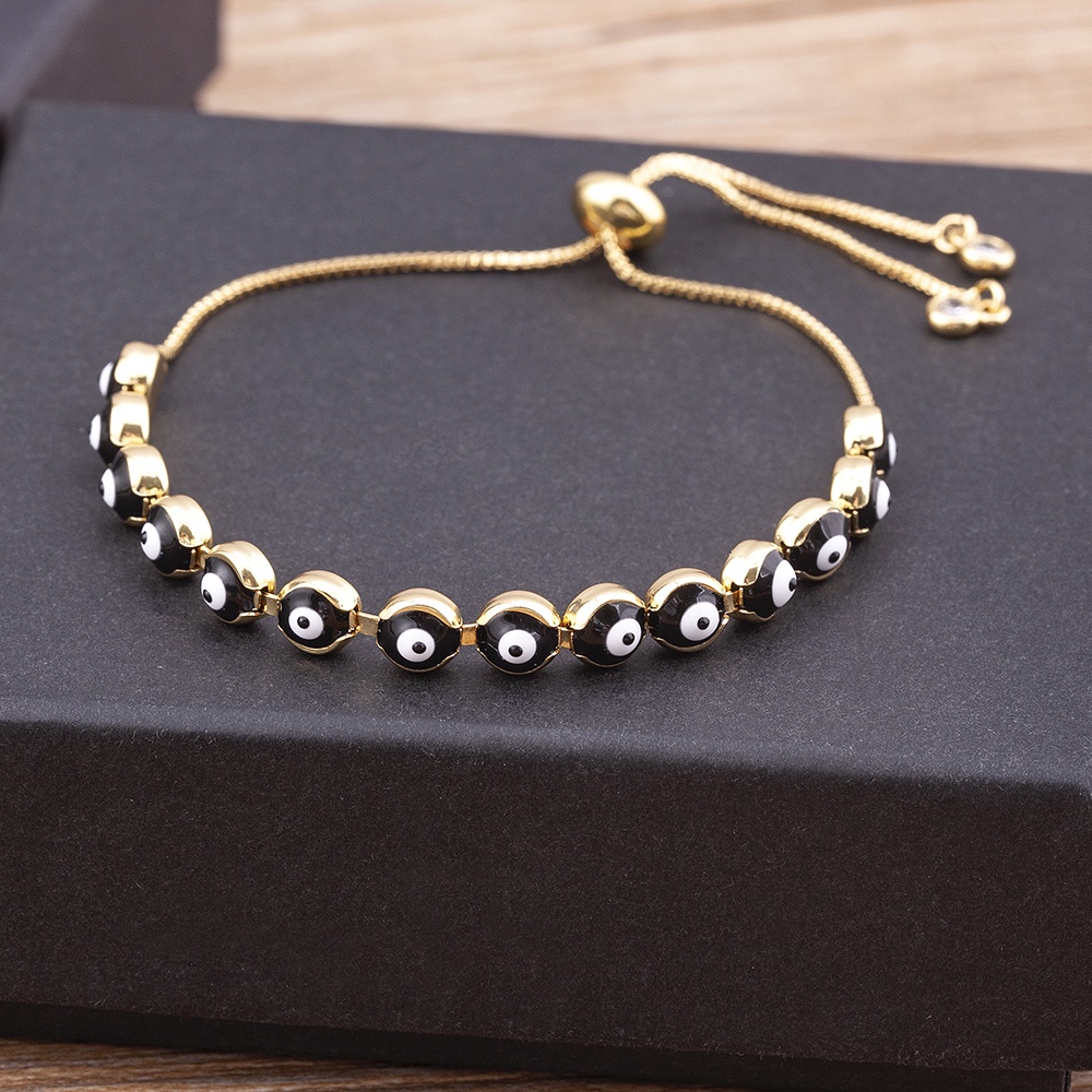 Pulsera Mujer Ojo Turco Oro 14K Bañado | Cadena Trenzada Ajustable Con Circonitas | Regalo Elegante