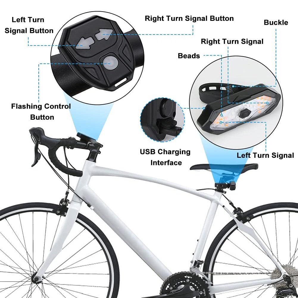 Señal De Giro Para Bicicleta Y Luz Trasera Con Efectos De Sonido Control Remoto Inalambrico 5 Modos De Iluminacion Diferentes Recargable Facil De Instalar Sea Visible Y Muestre Su Direccion En Cu Jm Jm