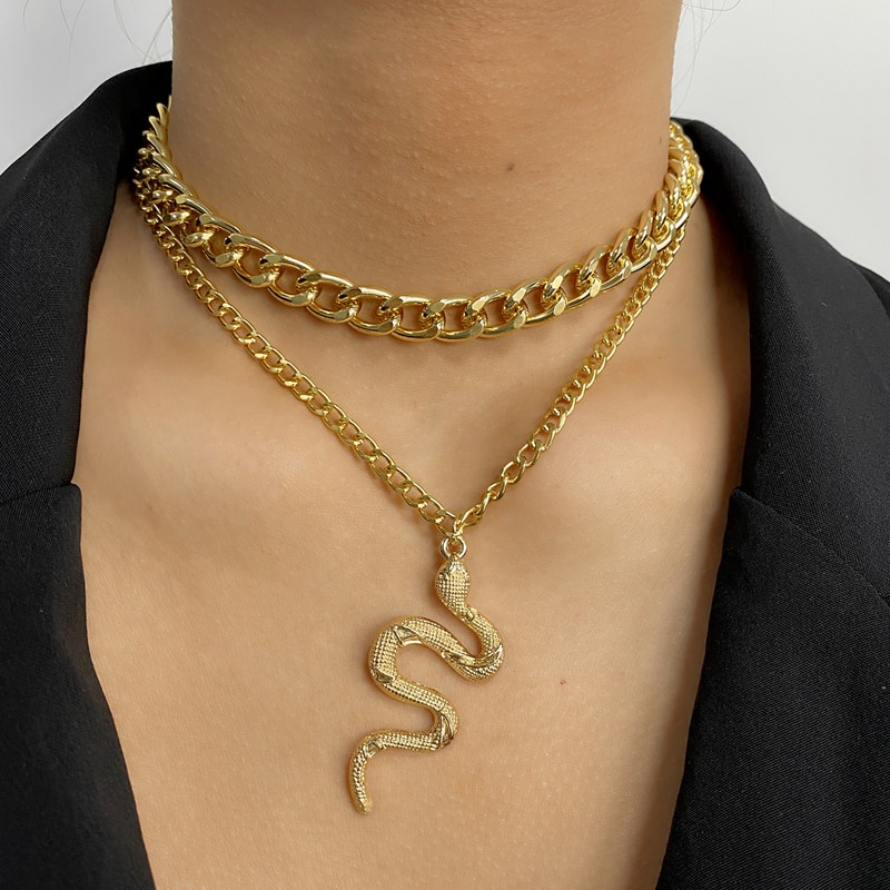 Dinkarville Víspera de Todos los Santos Comorama Collar con colgante de serpiente para mujer multicapa grande cadena gruesa  oro plata Color joyería 2021 | Shopee México