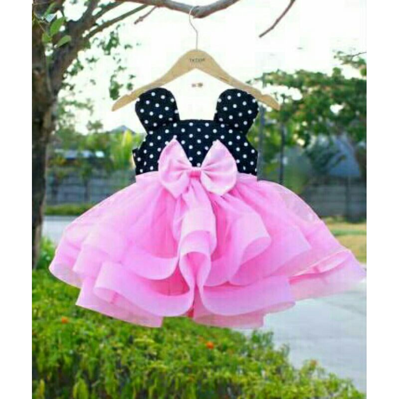 Vestido de verano para niñas, tutú de malla con lunares de Minnie