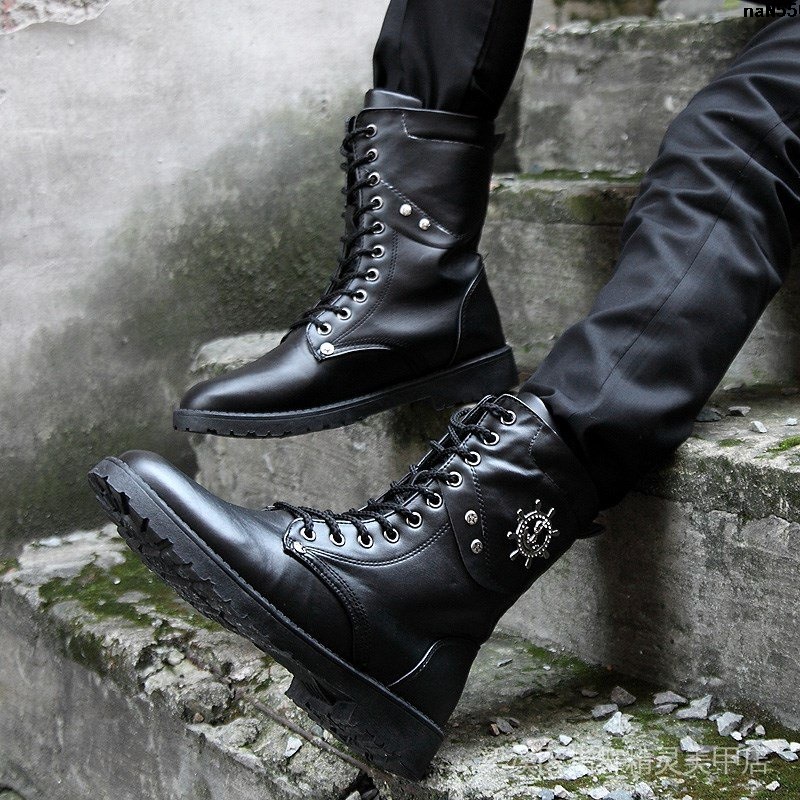 Botas Negras De Mezclilla De Tubo Medio De Cuero Para Montar Hombres Versi n Coreana Primavera Oto o Para De Moda Brit nica Alta Punk