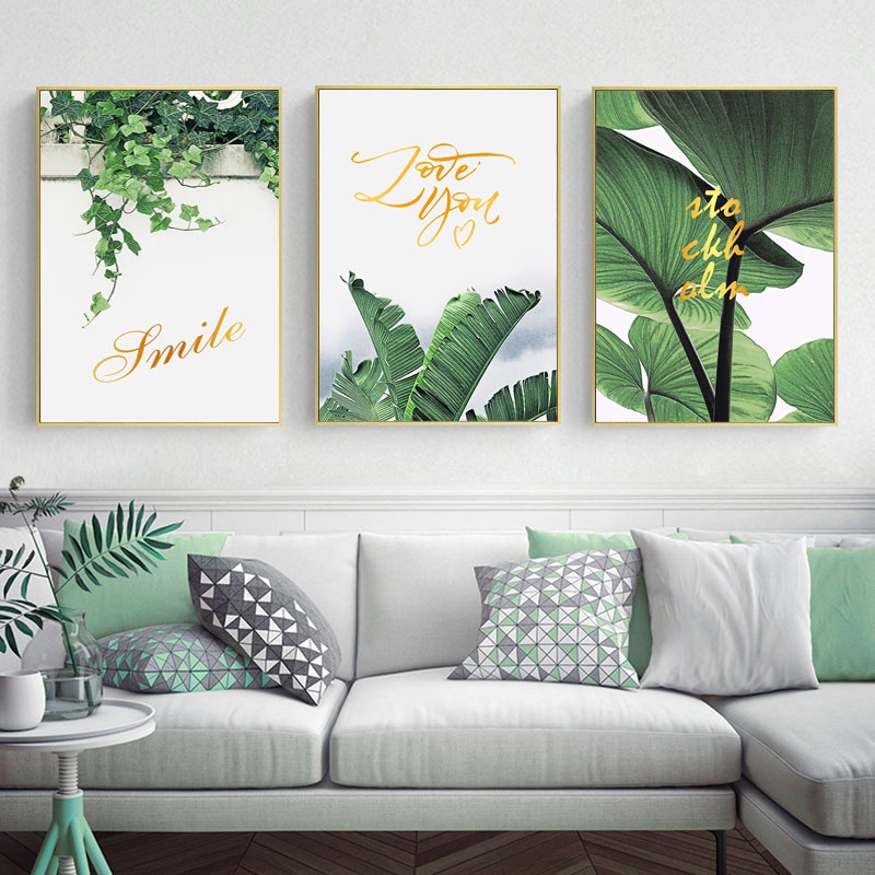  HCDSWSN Cuadros decorativos de pared con diseño de hojas de  plantas verdes para decoración del hogar y la habitación de los niños, sala  de estar : Hogar y Cocina