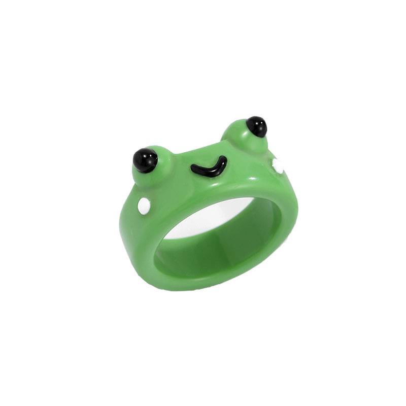 Clockjuan 2 anelli in resina a forma di rana verde con animali 3D, divertenti e personalizzabili, regalo per compleanno, Natale, San Valentino, per donne e ragazze, anelli in resina, Resina, Nessuna