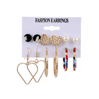 conjunto de aretes de perlas de moda para mujer bohemio círculo borla larga  pendientes de playa joyería 6 pares/set