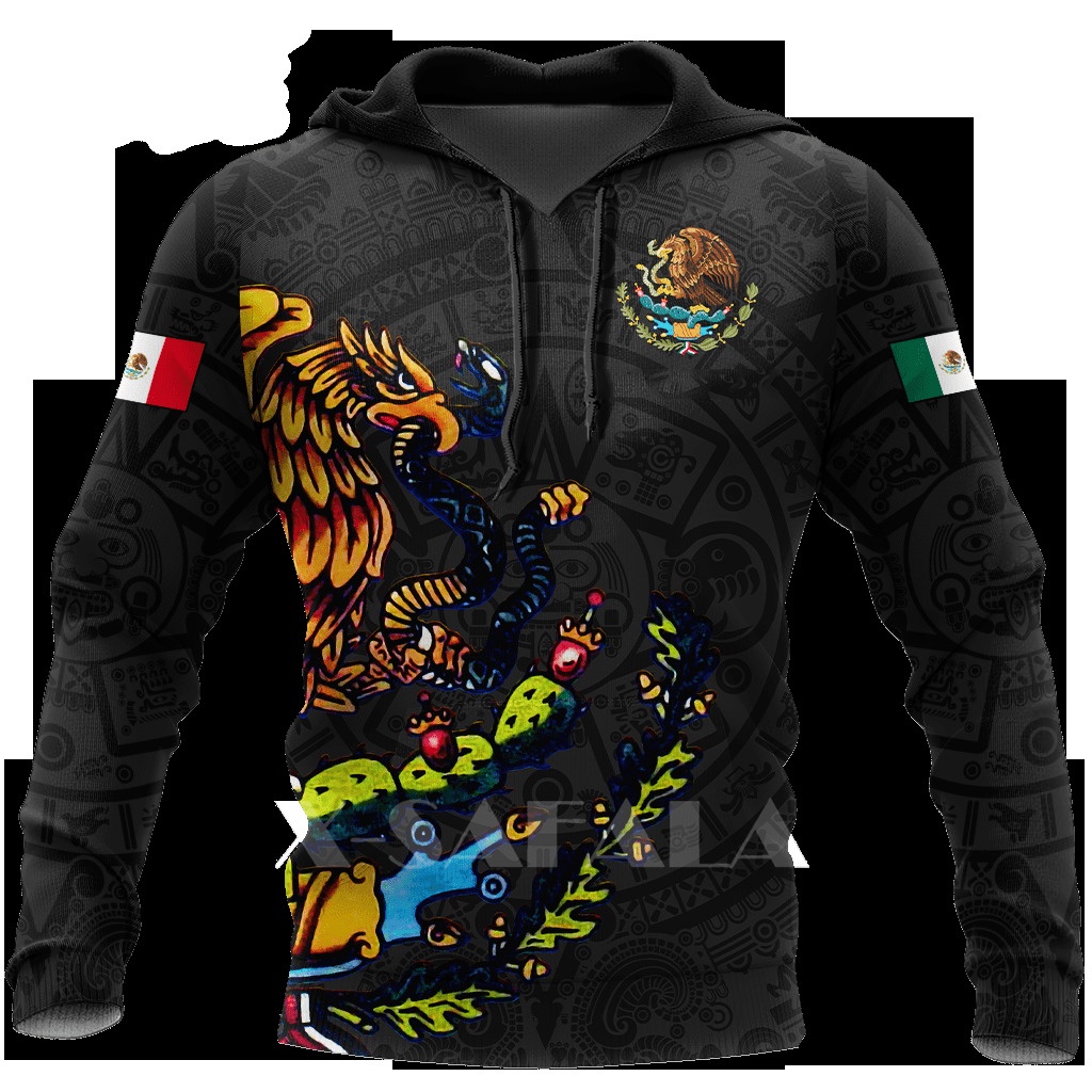 Sudadera Con Capucha Con Estampado 3D De Bandera De Mexico Mexicano Aztec Warrior Hombre Mujer Cremallera Jersey Streetwear Chandales 3