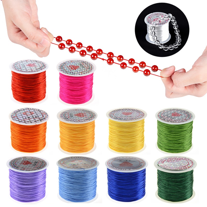 3 hilos elásticos para pulseras, cuerda elástica de 2 colores con agujas de  cuentas de 2 tamaños y botella de aguja, hilo elástico para joyería