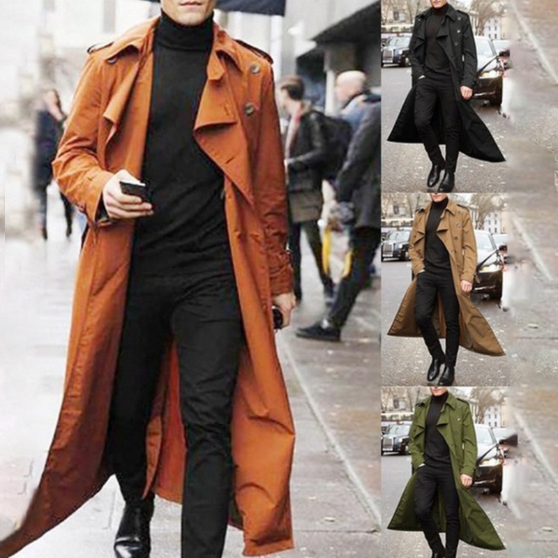 Hombres Casual Trench Coat Invierno Chamarra Larga De Doble Pecho Abrigo