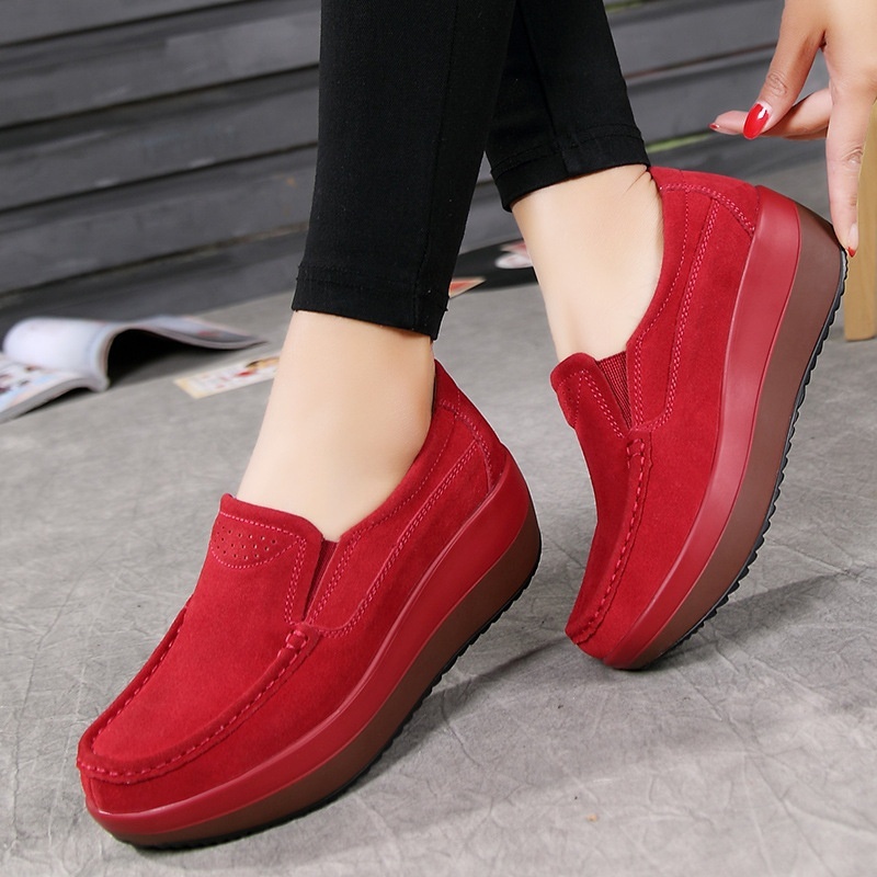 Mujer Shake Zapatos De Cuero Genuino Plataforma Slip-On Casual Cuña