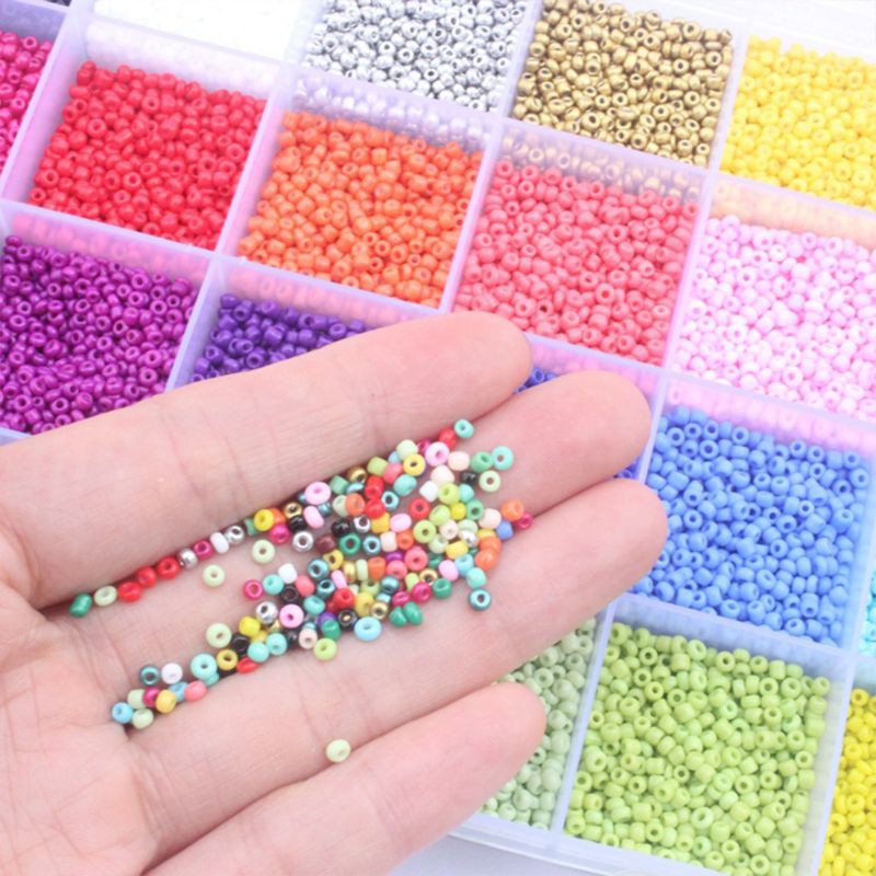 yowming 24000Pcs 24 cuadrícula 2 mm pequeñas perlas de semillas de vidrio  para hacer joyas, colores opacos mezclados, pulseras, collares,  manualidades, Kits de cuentas