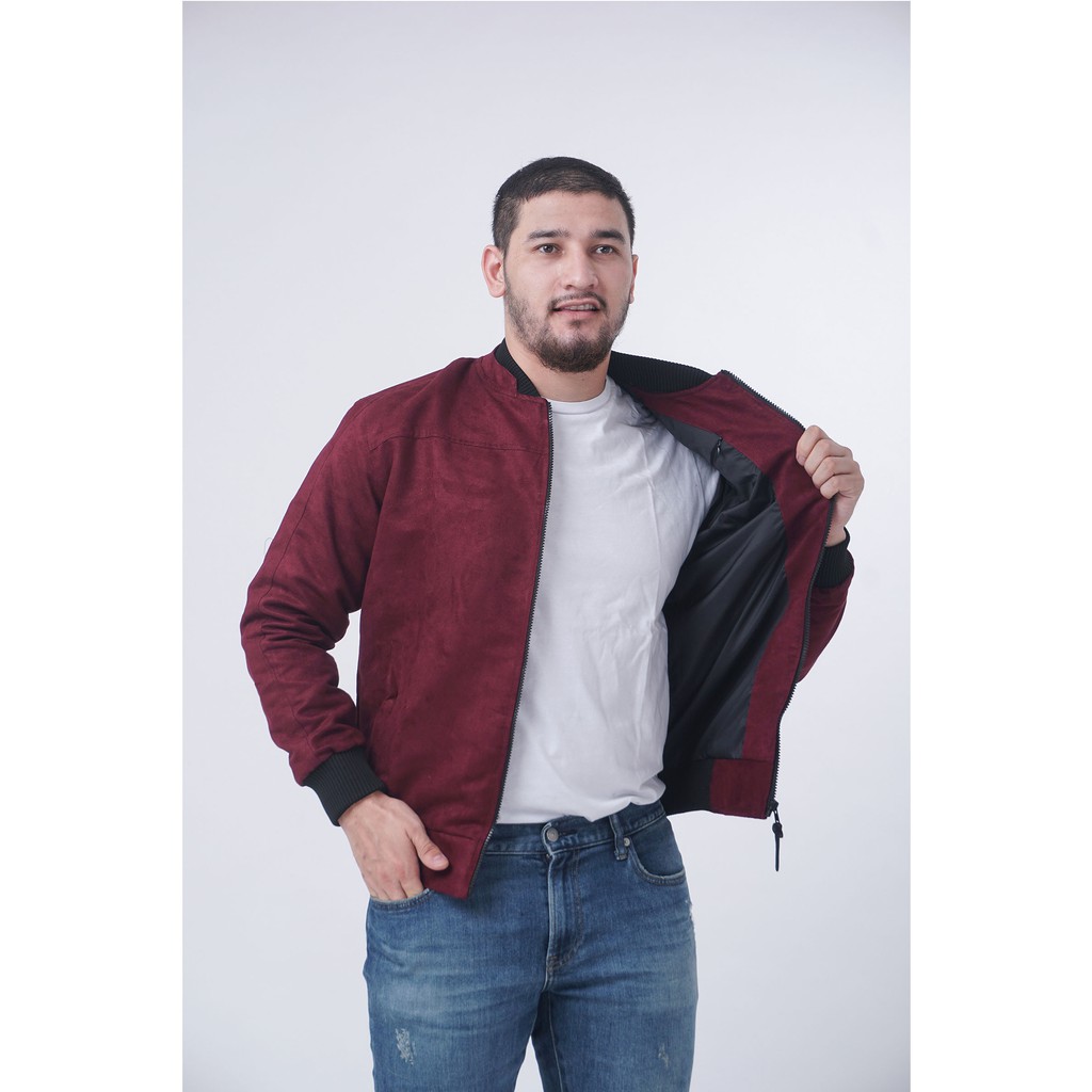 Exigo elegante Chamarra Casual para hombre Original Distro Outwear Swede vino tinto Suede Premium Shopee Mexico